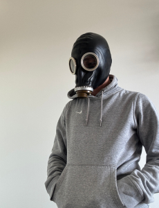 Gas mask GP5 black colour. Rubber hood, breathe play mask
