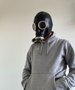 Gas mask GP5 black colour. Rubber hood, breathe play mask
