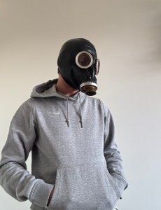 Gas mask GP5 black colour. Rubber hood, breathe play mask